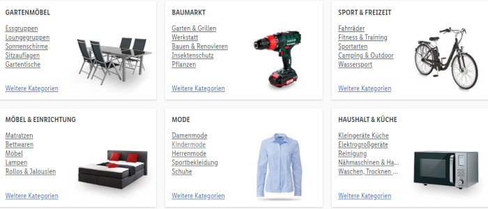 Lidl Online Produkt Categories